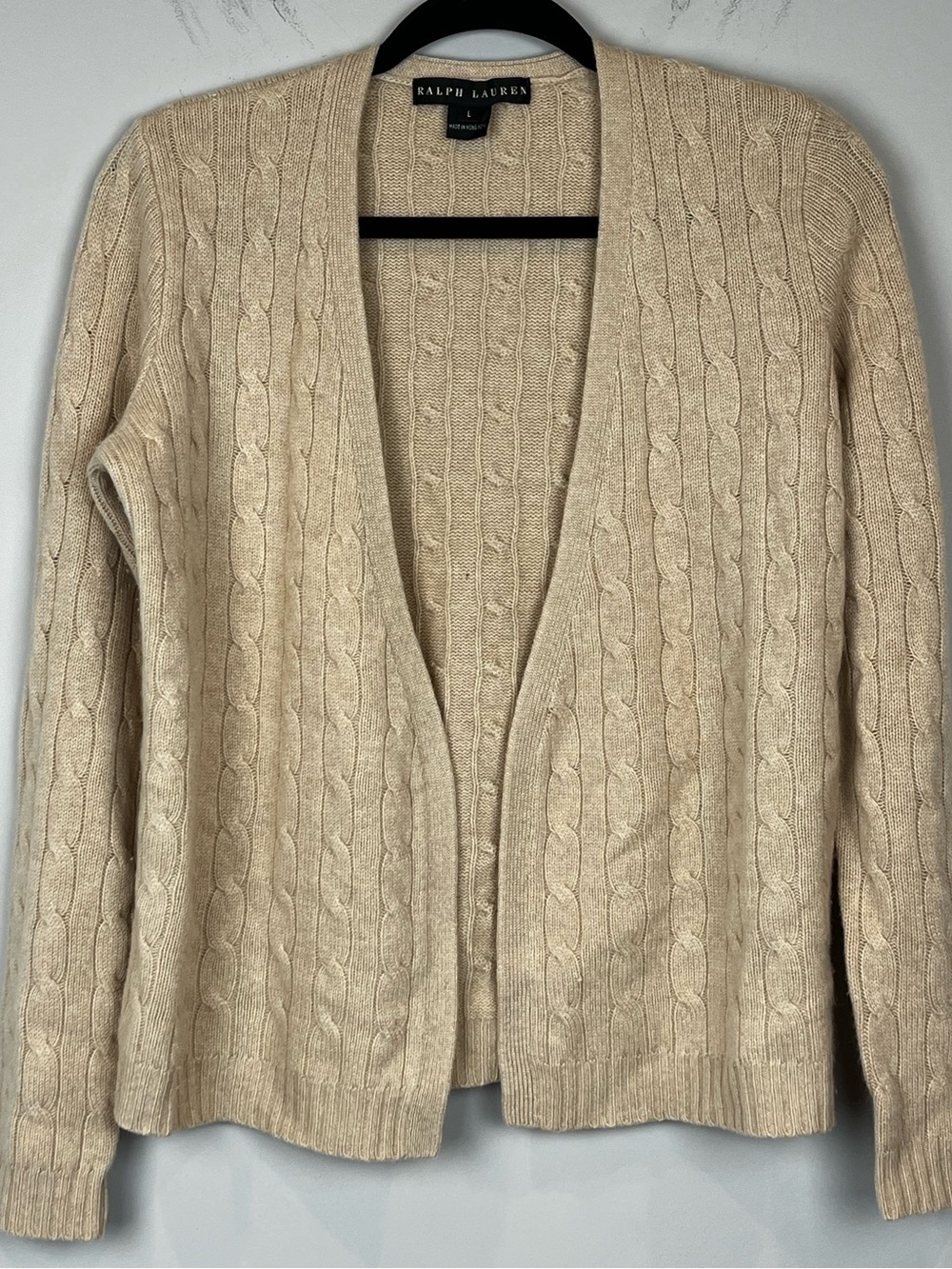 Ralph Lauren Black Label Cashmere Cable Knit Cardigan Camel Tan Sweater Large